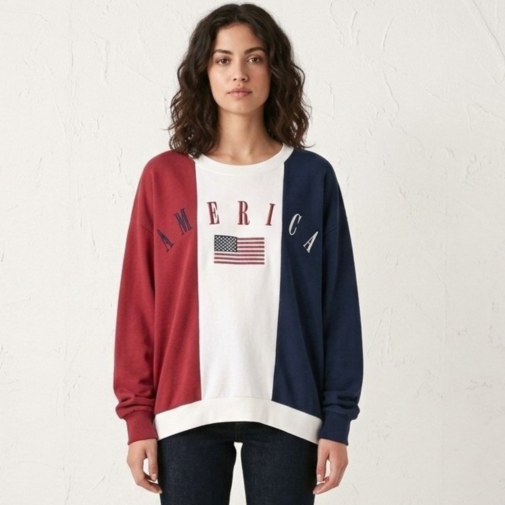 IML American Flag Fleece Sweatshirt XL Red White Blue Embroidered Pullover